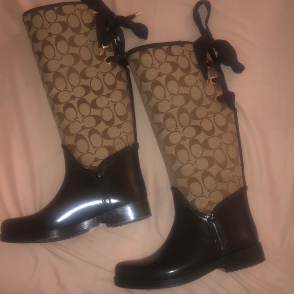 Size 7 Tall Brown Coach Rainboots